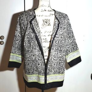 Alfred Dunner- New Womens Geometric artsy Zipper Coat Blazer Black/white sz.16